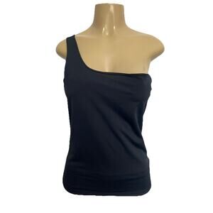 BARBARA BUI One Shoulder Tank Top Shirt Black Sleeveless Blouse Stretch Nylon XL